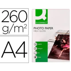 Papel Q-Connect foto glossy Din A4 alta calidad digital photo. Bolsa de 50 hojas de 260 gr
