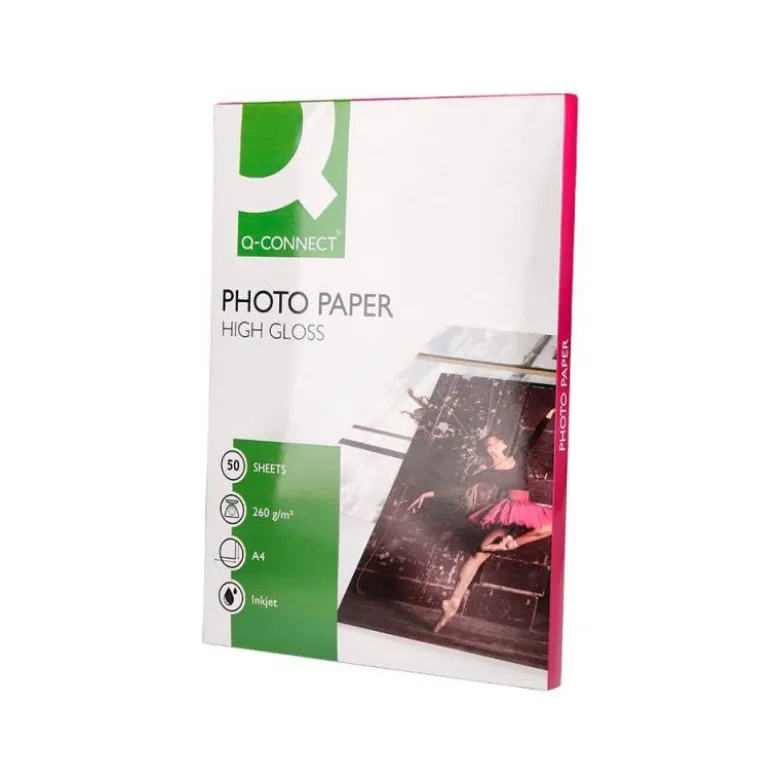 Papel Q-Connect foto glossy Din A4 alta calidad digital photo. Bolsa de 50 hojas de 260 gr