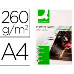 Papel Q-Connect foto glossy kf02163 Din A4 alta calidad digital photo. Bolsa de 20 hojas de 260 gr.