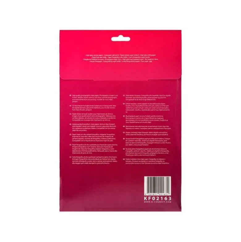 Papel Q-Connect foto glossy kf02163 Din A4 alta calidad digital photo. Bolsa de 20 hojas de 260 gr.