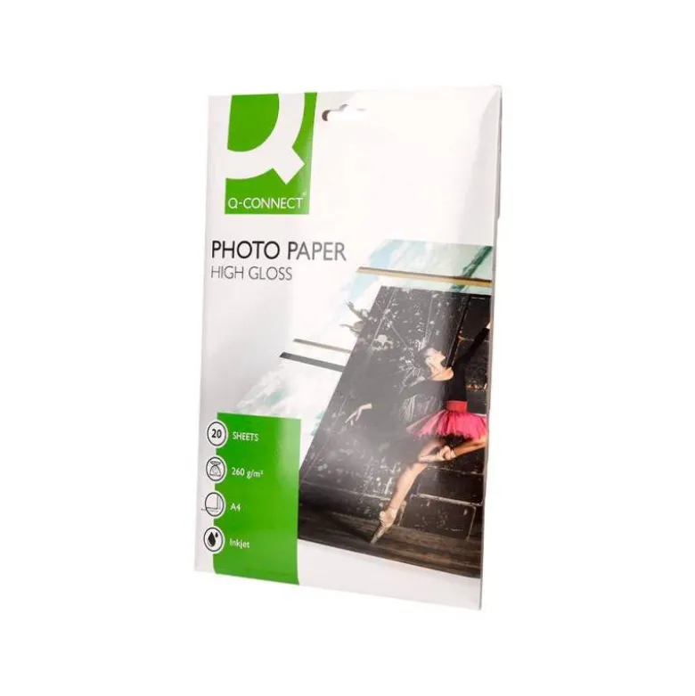 Papel Q-Connect foto glossy kf02163 Din A4 alta calidad digital photo. Bolsa de 20 hojas de 260 gr.