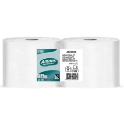 PAPEL SECAMANOS AMOOS INDUSTRIAL 2 CAPAS 32G/M2 PAQUETE DE 2 ROLLOS