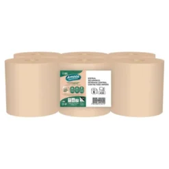 PAPEL SECAMANOS AMOOS NATURALLY SOFT 2 CAPAS PASTA CRUDA PAQUETE DE 6 ROLLOS 125 M