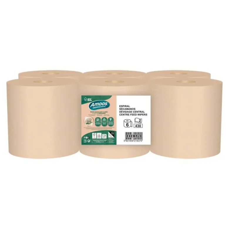 PAPEL SECAMANOS AMOOS NATURALLY SOFT 2 CAPAS PASTA CRUDA PAQUETE DE 6 ROLLOS 125 M