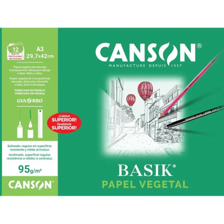 Papel vegetal Guarro A3 gramaje 90 g/m2 12 hojas