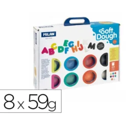 PASTA MILAN PARA MODELAR SOFT DOUGH MUCHAS LETRAS CON HERRAMIENTAS MALETIN CON 8 BOTES COLORES SURTIDOS 59 G