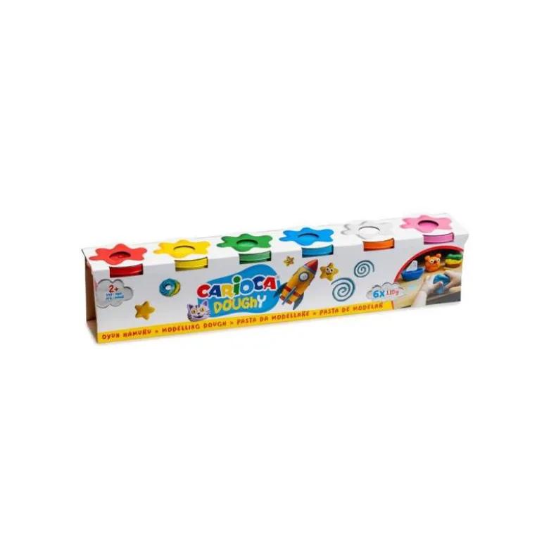 PASTA PARA MODELAR CARIOCA DOUGHY 120 GR CAJA DE 6 UNIDADES COLORES SURTIDOS