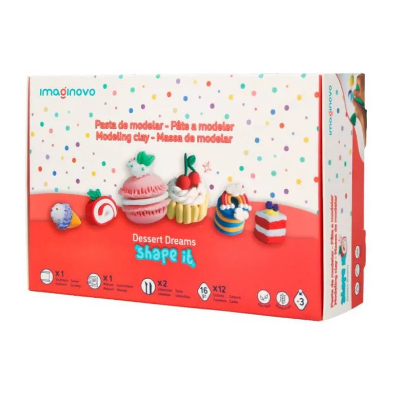 PASTA PARA MODELAR IMAGINOVO DE SECADO AL AIRE SET DE 12 COLORES SHAPE IT DESSERT DREAM HERRAMIENTAS E INSTRUCCIONES