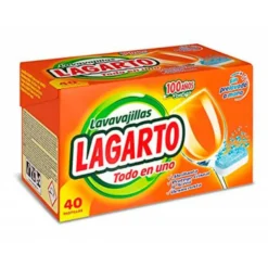 PASTILLA LAVAVAJILLAS LAGARTO TODO EN UNO ABRILLANTA DESINCRUSTA Y PROTEGE SIN PRELAVADO CAJA DE 40 UNIDADES
