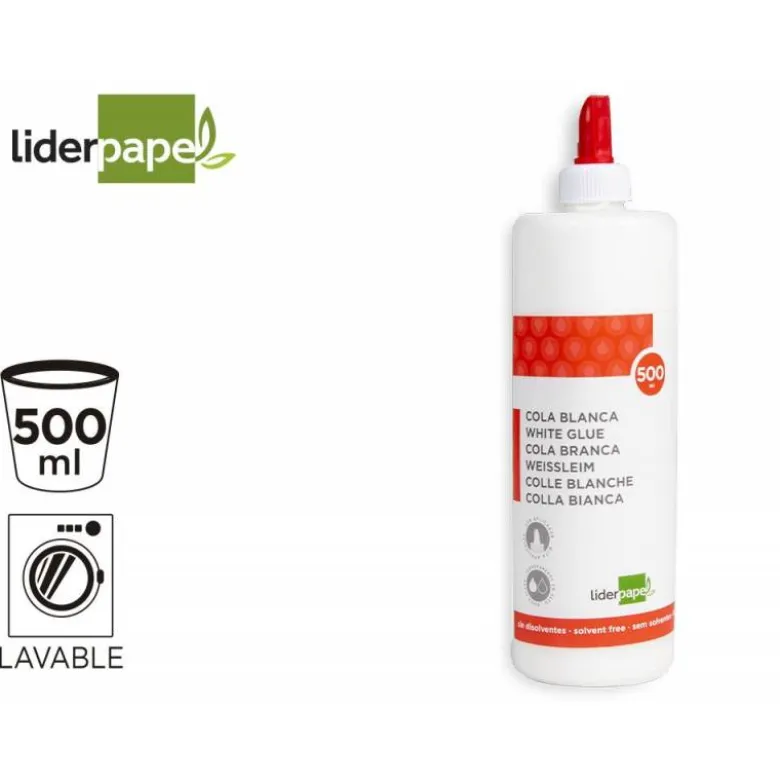 PEGAMENTO COLA BLANCA LAVABLE LIDERPAPEL 500 ML