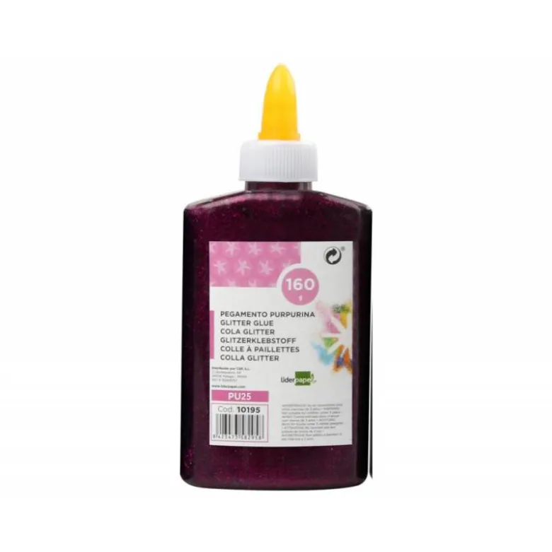 Pegamento purpurina Liderpapel Fantasia color Violeta metalizado Bote 160gr
