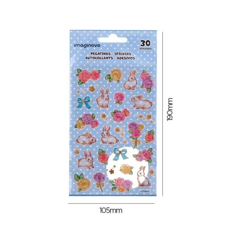 PEGATINAS IMAGINOVO FLORES Y CONEJOS DE PAPEL 190X104 MM EN BLISTER