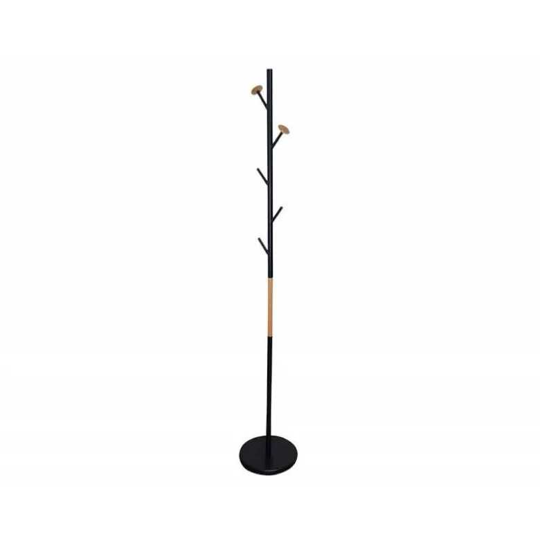 PERCHERO METALICO Q-CONNECT NEGRO CON DETALLES DE MADERA 5 COLGADORES 177X28,5 CM