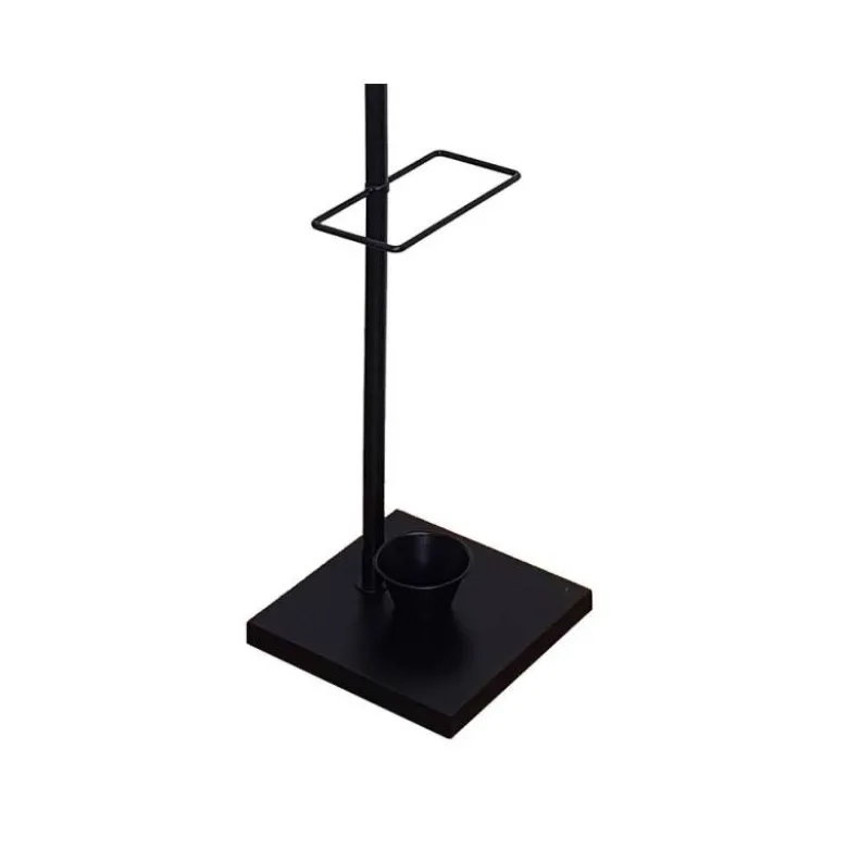 PERCHERO METALICO Q-CONNECT NEGRO CON DETALLES DE MADERA 6 COLGADORES Y PARAGUERO 174X28,5 CM
