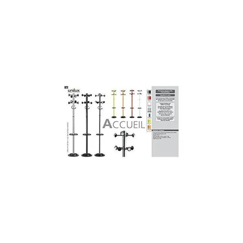 PERCHERO METALICO UNILUX ACCUEIL PIE 8 COLGADORES CON PARAGUERO Y BANDEJA GOTEO GRIS METALIZADO 177 X 38 CM