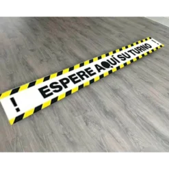 PICTOGRAMA ARCHIVO 2000 ESPERE SU TURNO MANTEGA LA DISTANCIA DE SEGURIDAD VINILO ADHESIVO COLOR AMARILLO 100X700 MM