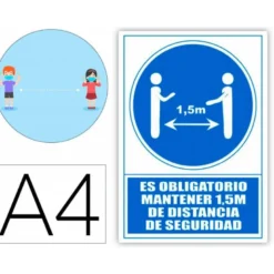 PICTOGRAMA ARCHIVO 2000 OBLIGATORIO MANTENER 1,5 M DE DISTANCIA DE SEGURIDAD PVC COLOR AZUL 210X297 MM