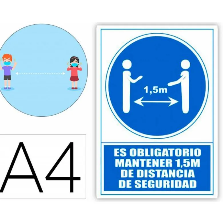 PICTOGRAMA ARCHIVO 2000 OBLIGATORIO MANTENER 1,5 M DE DISTANCIA DE SEGURIDAD PVC COLOR AZUL 210X297 MM