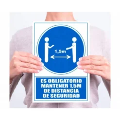 PICTOGRAMA ARCHIVO 2000 OBLIGATORIO MANTENER 1,5 M DE DISTANCIA DE SEGURIDAD PVC COLOR AZUL 210X297 MM