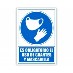 PICTOGRAMA ARCHIVO 2000 OBLIGATORIO EL USO DE GUANTES Y MASCARILLA PVC COLOR AZUL 210X297 MM