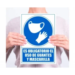 PICTOGRAMA ARCHIVO 2000 OBLIGATORIO EL USO DE GUANTES Y MASCARILLA PVC COLOR AZUL 210X297 MM
