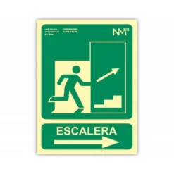PICTOGRAMA ARCHIVO 2000 SALIDA EMERGENCIA ESCALERA SUBE DERECHA PVC COLOR VERDE LUMINISCENTE 224X300 MM