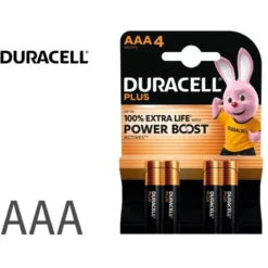 Pila Duracell alcalina plus AAA pacl con 4 unidades