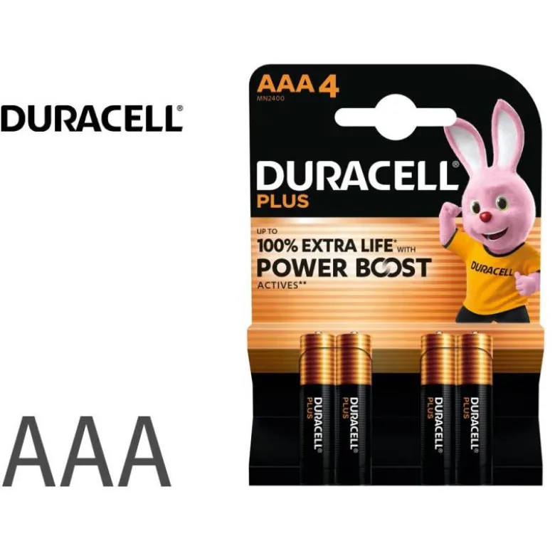 Pila Duracell alcalina plus AAA pacl con 4 unidades