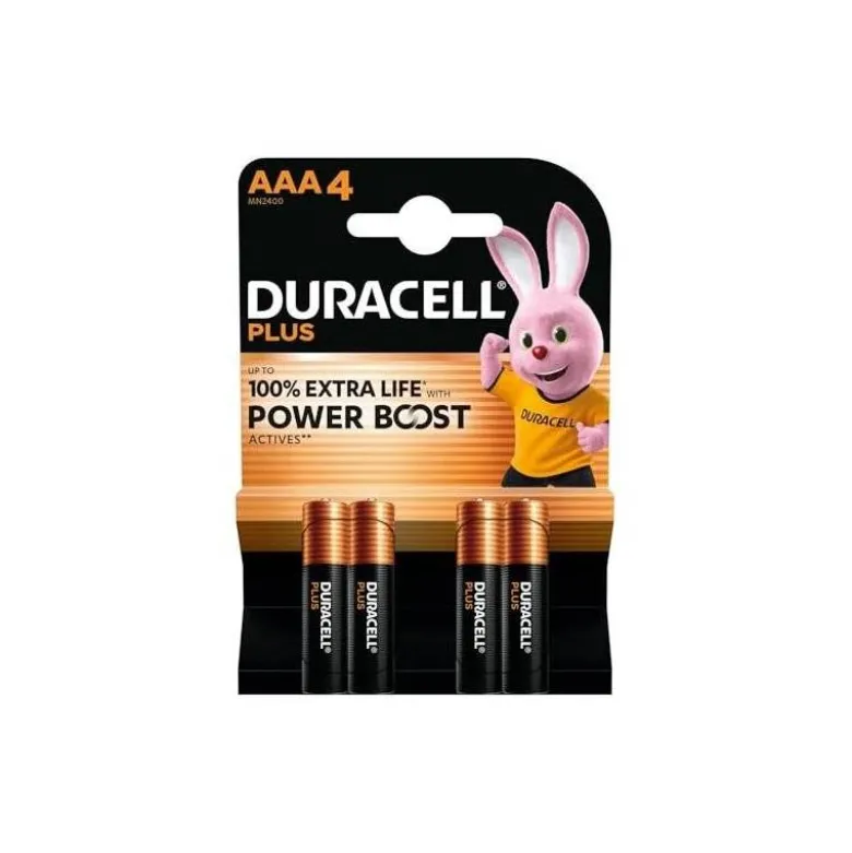 Pila Duracell alcalina plus AAA pacl con 4 unidades