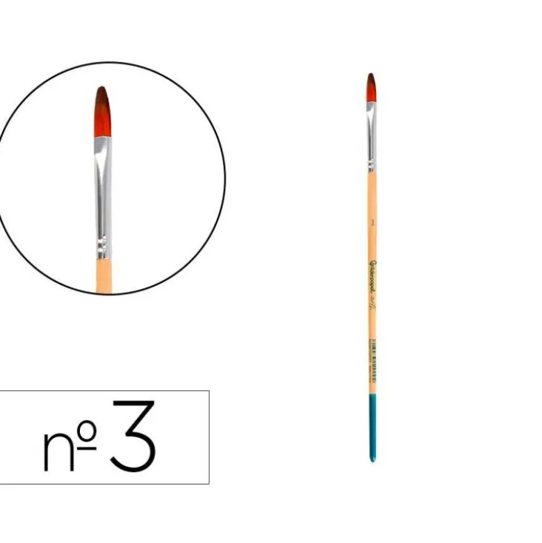 PINCEL PARA PINTURA ACRILICA Y ACUARELA LIDERPAPEL N 3 PUNTA FILBERT / LENGUA GATO DE PELO SINTETICO CERTIFICADO