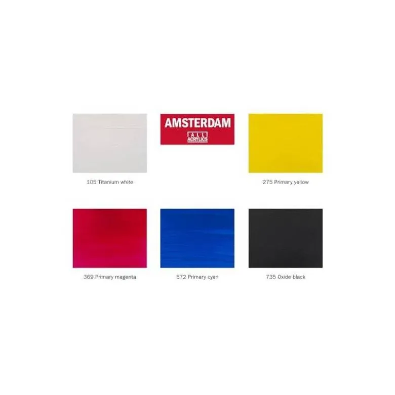 PINTURA ACRILICA AMSTERDAM BOTE 120 ML CAJA DE 5 UNIDADES COLORES BASICOS SURTIDOS