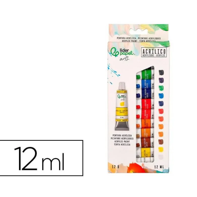 PINTURA ACRILICA LIDERPAPEL CAJA DE 12 TUBOS DE ALUMINIO DE 12 ML COLORES SURTIDOS