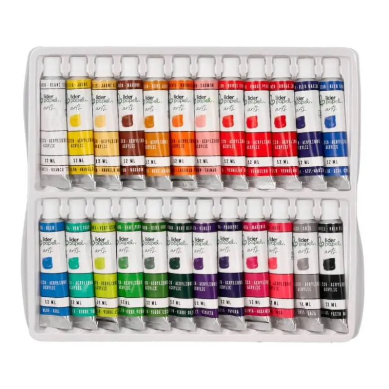 PINTURA ACRILICA LIDERPAPEL CAJA DE 24 TUBOS DE ALUMINIO DE 12 ML COLORES SURTIDOS