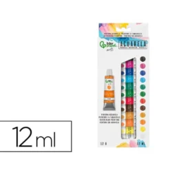 PINTURA DE ACUARELA LIDERPAPEL CAJA DE 12 TUBOS DE ALUMINIO DE 12 ML COLORES SURTIDOS