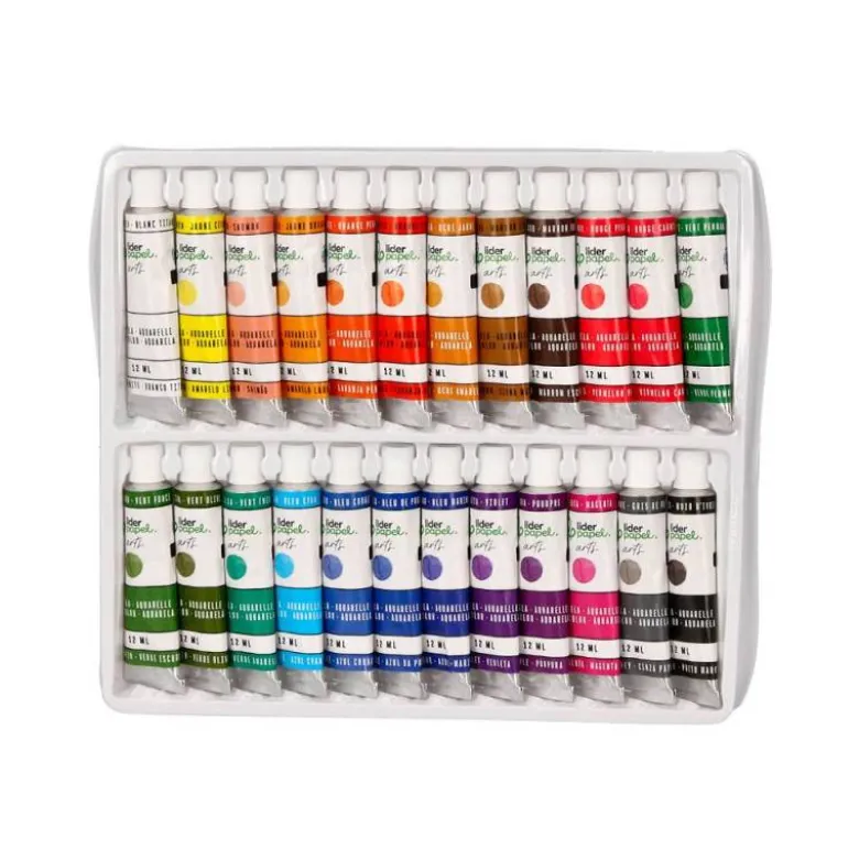 PINTURA DE ACUARELA LIDERPAPEL CAJA DE 24 TUBOS DE ALUMINIO DE 12 ML COLORES SURTIDOS