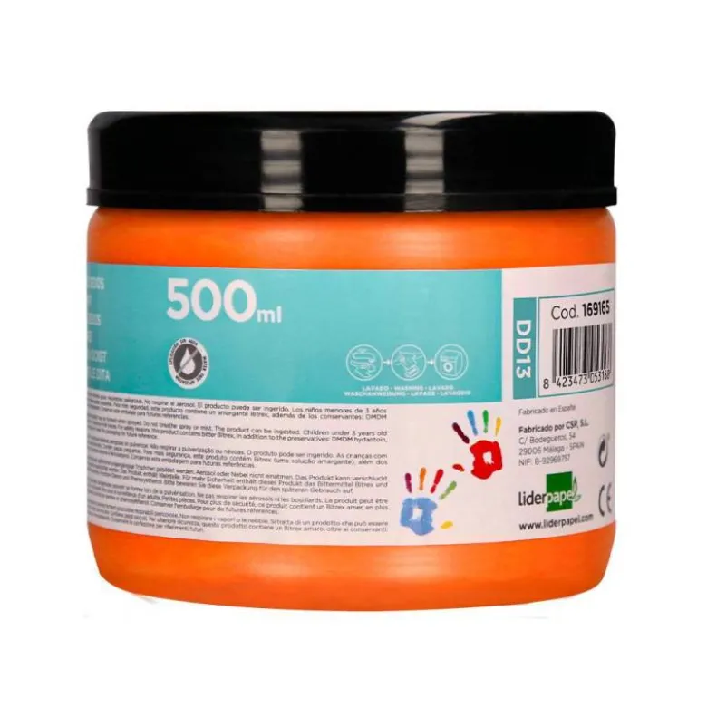 PINTURA DEDOS LIDERPAPEL TARRINA DE 500 CC NARANJA
