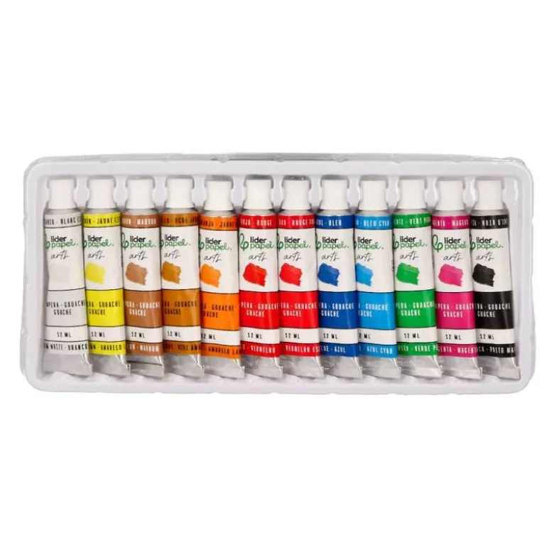 PINTURA GOUACHE/TEMPERA LIDERPAPEL CAJA DE 12 TUBOS DE ALUMINIO DE 12 ML COLORES SURTIDOS