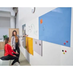 PIZARRA BLANCA ROCADA LACADA MAGNETICA MODULAR SIN MARCO COLOR AZUL 75X115 CM