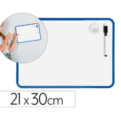 PIZARRA BLANCA LIDERPAPEL 21X30 CM MAGNETICA DOBLE CARA LISA CON ROTULADOR IMAN Y BORRADOR