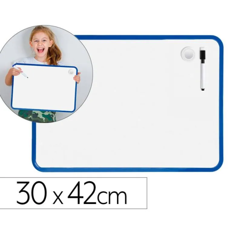 PIZARRA BLANCA LIDERPAPEL 30X42 CM MAGNETICA DOBLE CARA LISA CON ROTULADOR IMAN Y BORRADOR