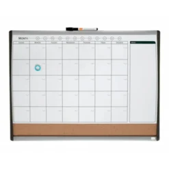 PLANIFICADOR MENSUAL NOBO MAGNETICO + TABLERO CORCHO HORIZONTAL CON MARCO ARQUEADO PLATA Y NEGRO 585X430 MM