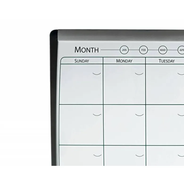 PLANIFICADOR MENSUAL NOBO MAGNETICO + TABLERO CORCHO HORIZONTAL CON MARCO ARQUEADO PLATA Y NEGRO 585X430 MM