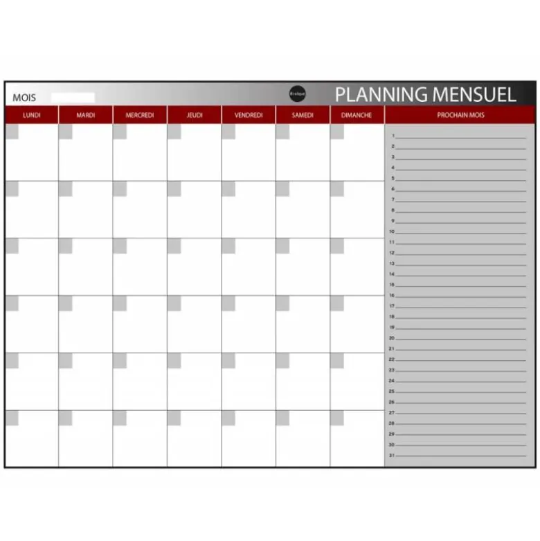 PLANNING MAGNETICO BI-OFFICE MENSUAL LACADO MARCO ALUMINIO ROTULABLE 60X45 CM