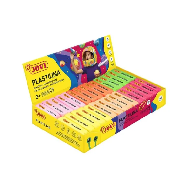 Plastilina Jovi Fluorescentes pequeñas colores surtidos Caja de 30 unidades 50 gr