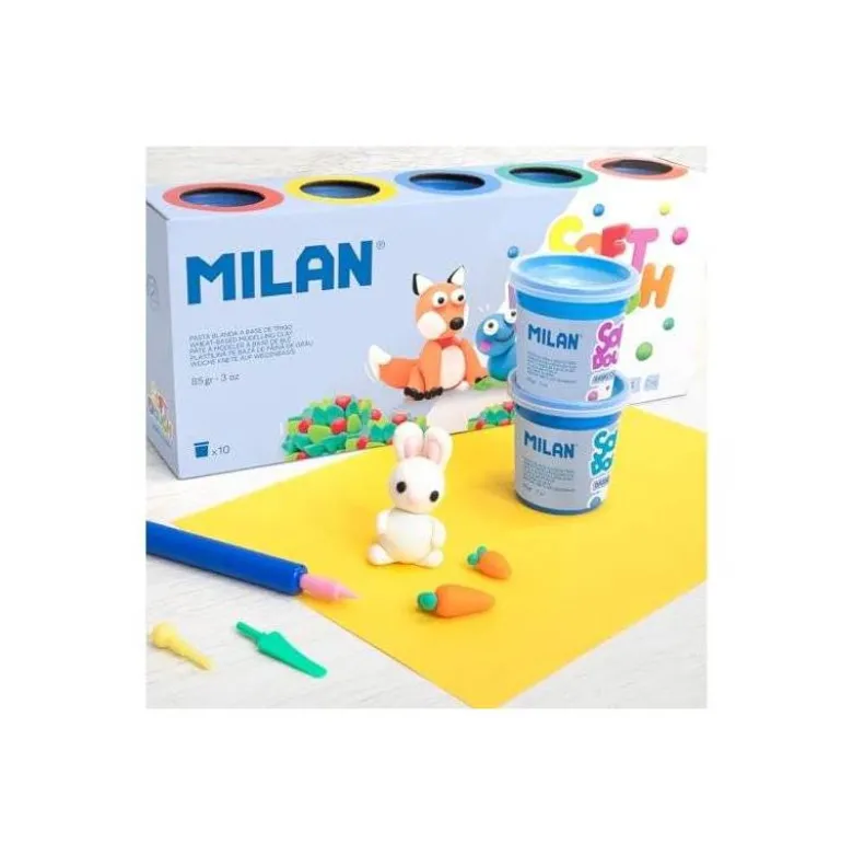 PLASTILINA MILAN SOFT DOUGH BASIC CAJA DE 10 BOTES COLORES SURTIDOS 85 G