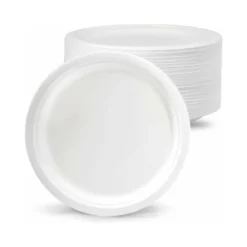 PLATO DE FIBRA BIO 18 CM DIAMETRO PAQUETE DE 50 UNIDADES
