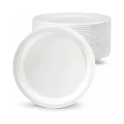 PLATO DE FIBRA BIO 26 CM PAQUETE DE 50 UNIDADES