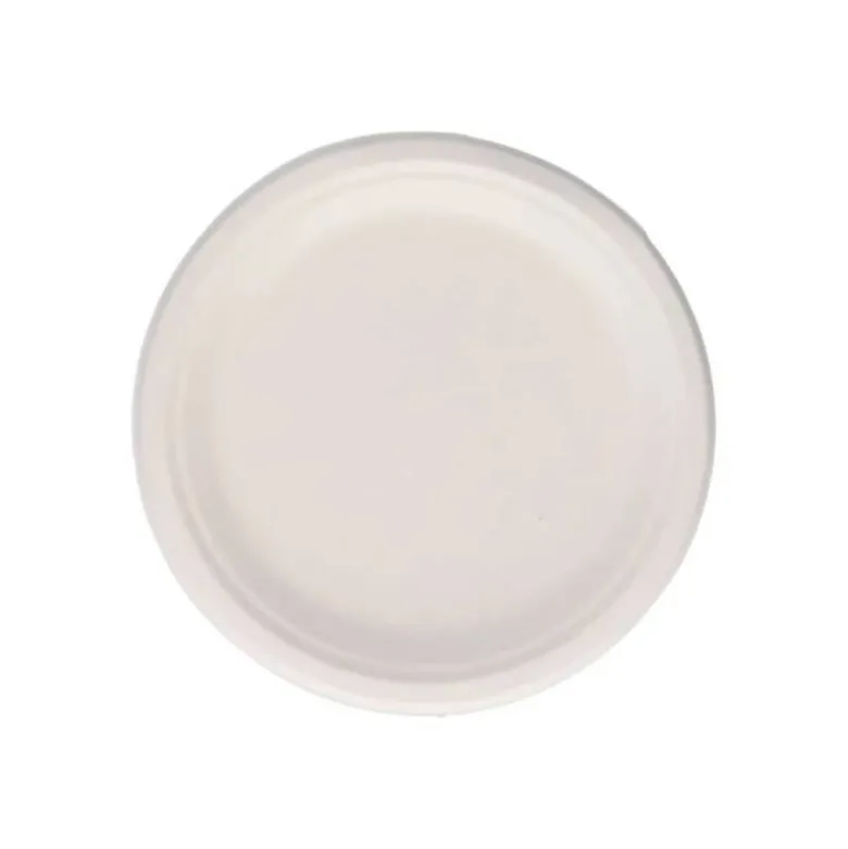 PLATO FIBRA CAÑA AZUCAR BUNZL BIODEGRADABLE 22 CM DIAMETRO APTO ALIMENTOS FRIOS Y CALIENTES COLOR BLANCO