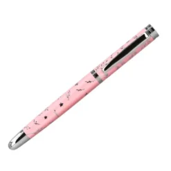 PLUMA BELIUS BELLA ALUMINIO COLOR ROSA DISEÑO PLATEADO RELIEVE TINTA AZUL CAJA DE DISEÑO