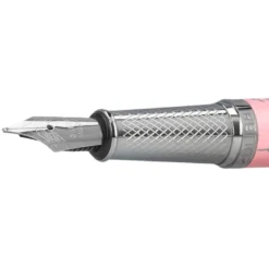 PLUMA BELIUS BELLA ALUMINIO COLOR ROSA DISEÑO PLATEADO RELIEVE TINTA AZUL CAJA DE DISEÑO